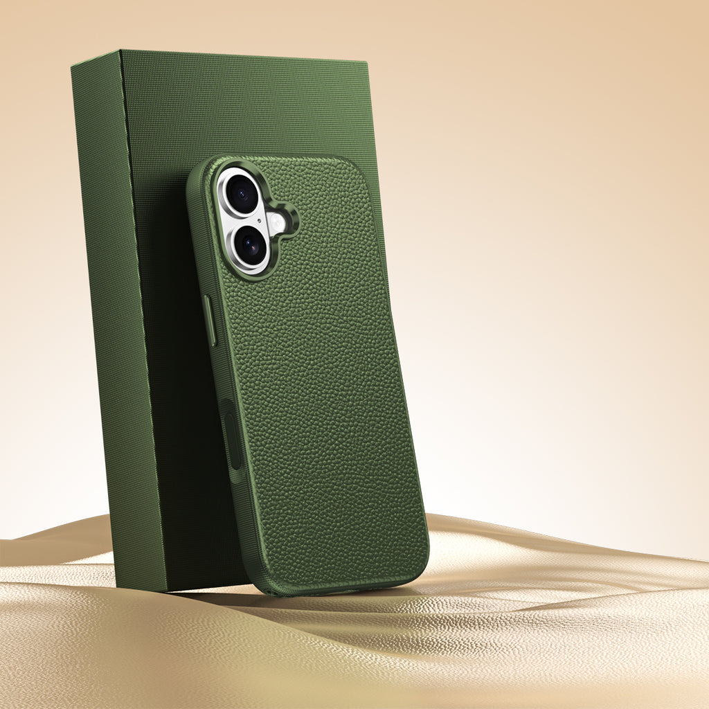 Premium Small Pebble Grain Top-Grain Cowhide Leather Case for iPhone