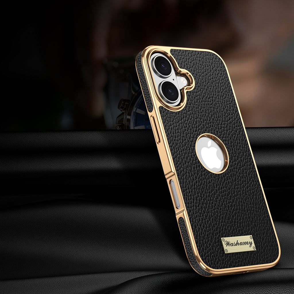 Togo Top-Grain Cowhide Leather Case with Electroplated Frame for iPhone