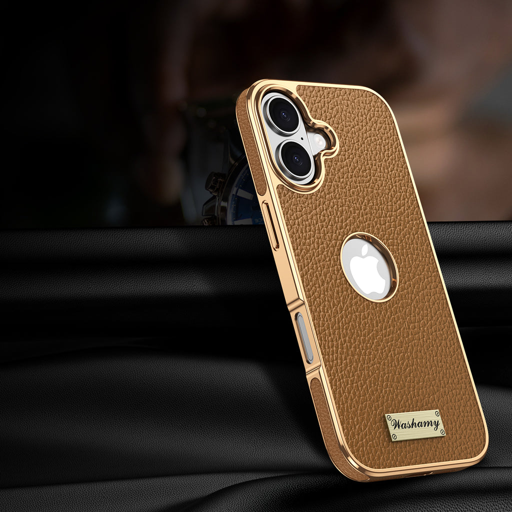 Togo Top-Grain Cowhide Leather Case with Electroplated Frame for iPhone