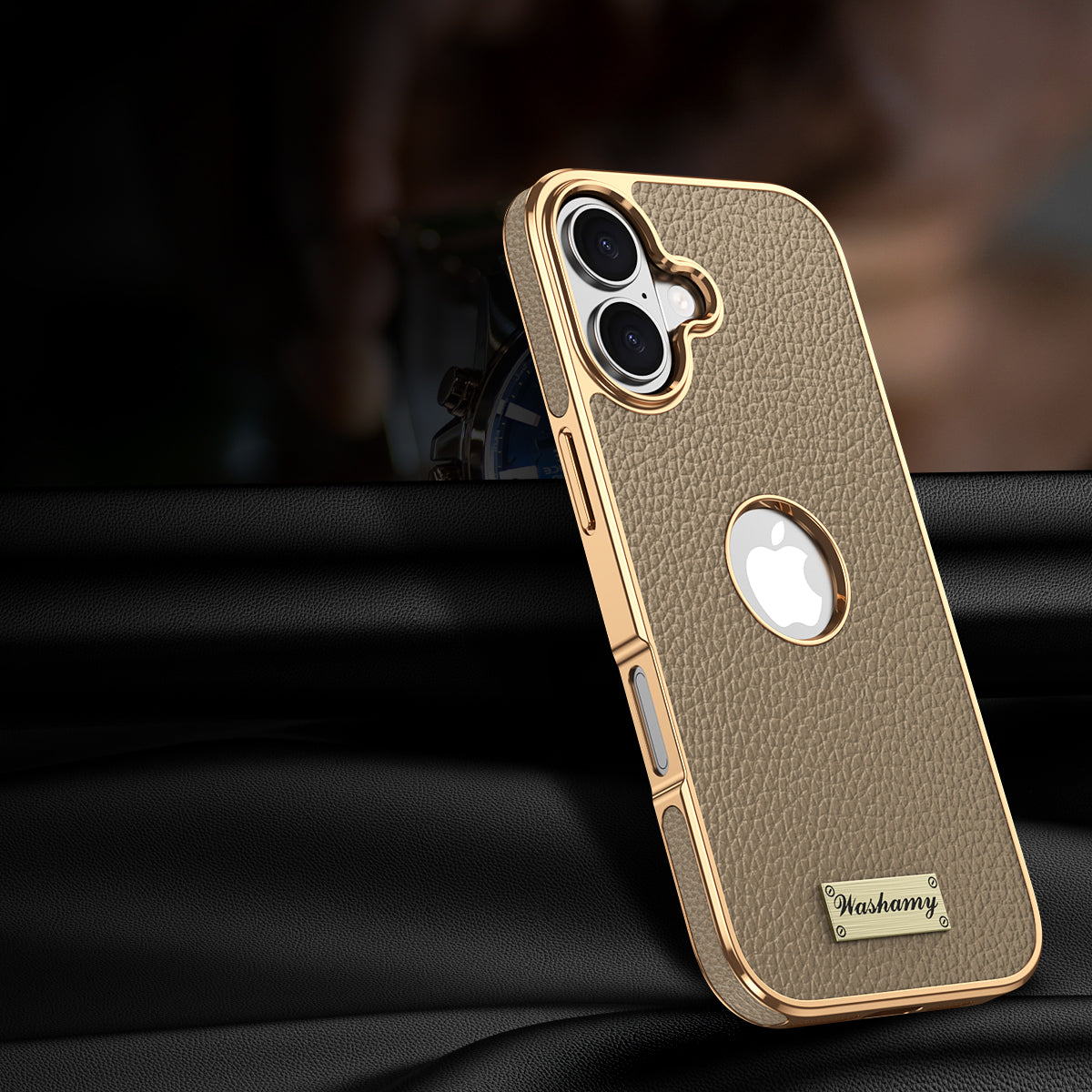 Togo Top-Grain Cowhide Leather Case with Electroplated Frame for iPhone