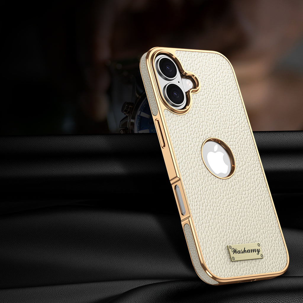Togo Top-Grain Cowhide Leather Case with Electroplated Frame for iPhone