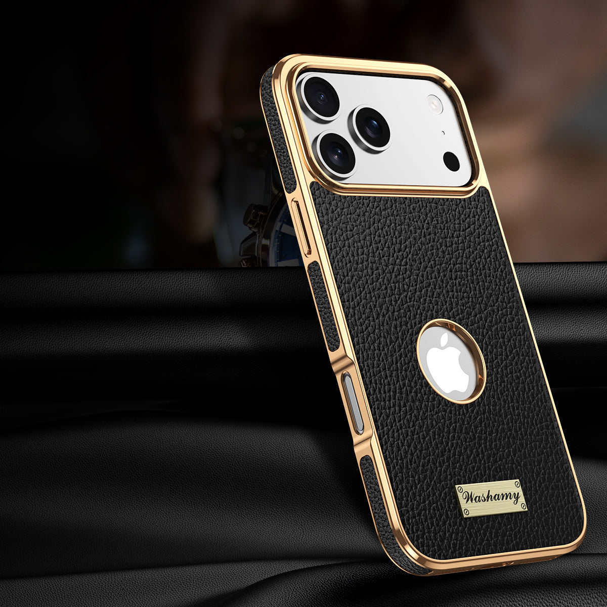 Togo Top-Grain Cowhide Leather Case with Electroplated Frame for iPhone