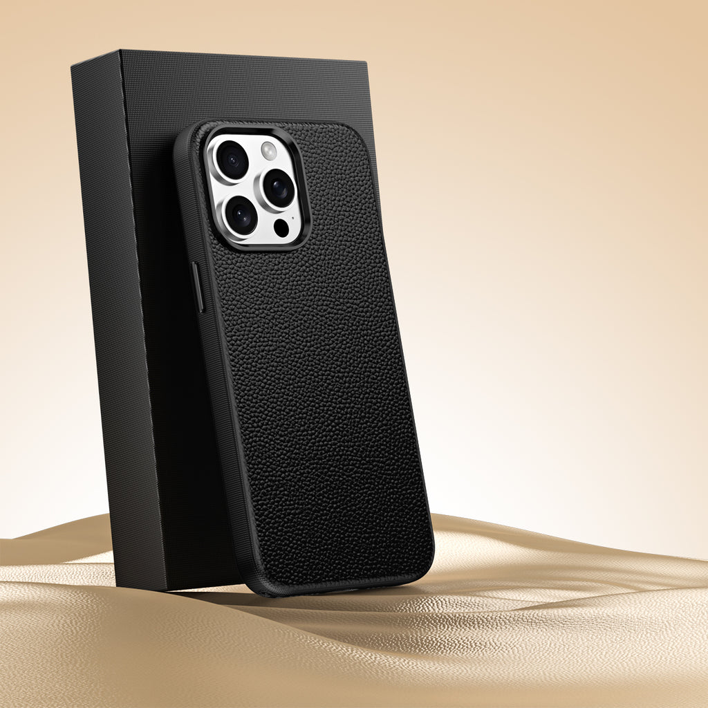 Premium Small Pebble Grain Top-Grain Cowhide Leather Case for iPhone