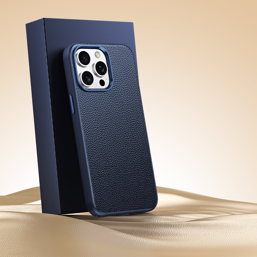 Premium Small Pebble Grain Top-Grain Cowhide Leather Case for iPhone