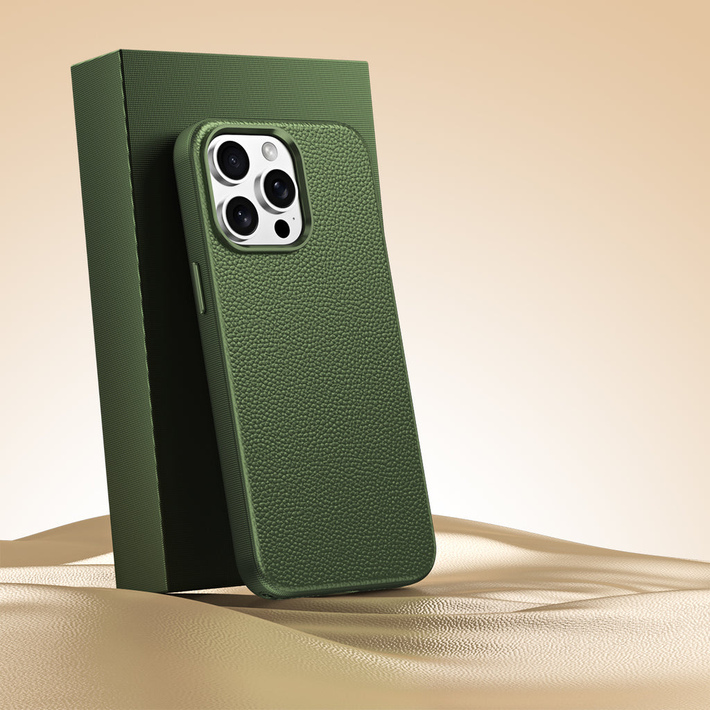 Premium Small Pebble Grain Top-Grain Cowhide Leather Case for iPhone