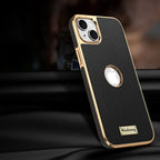 Togo Top-Grain Cowhide Leather Case with Electroplated Frame for iPhone