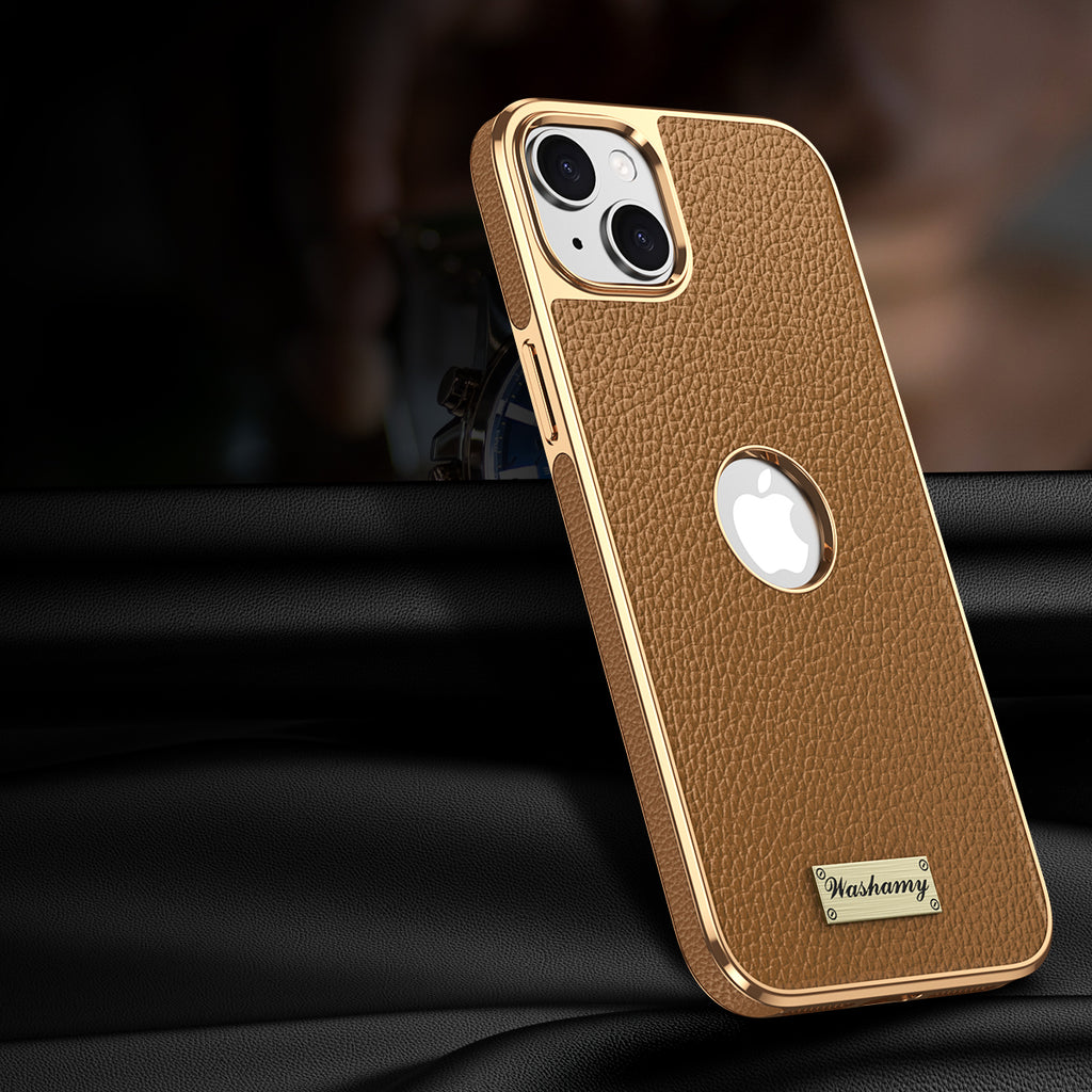 Togo Top-Grain Cowhide Leather Case with Electroplated Frame for iPhone