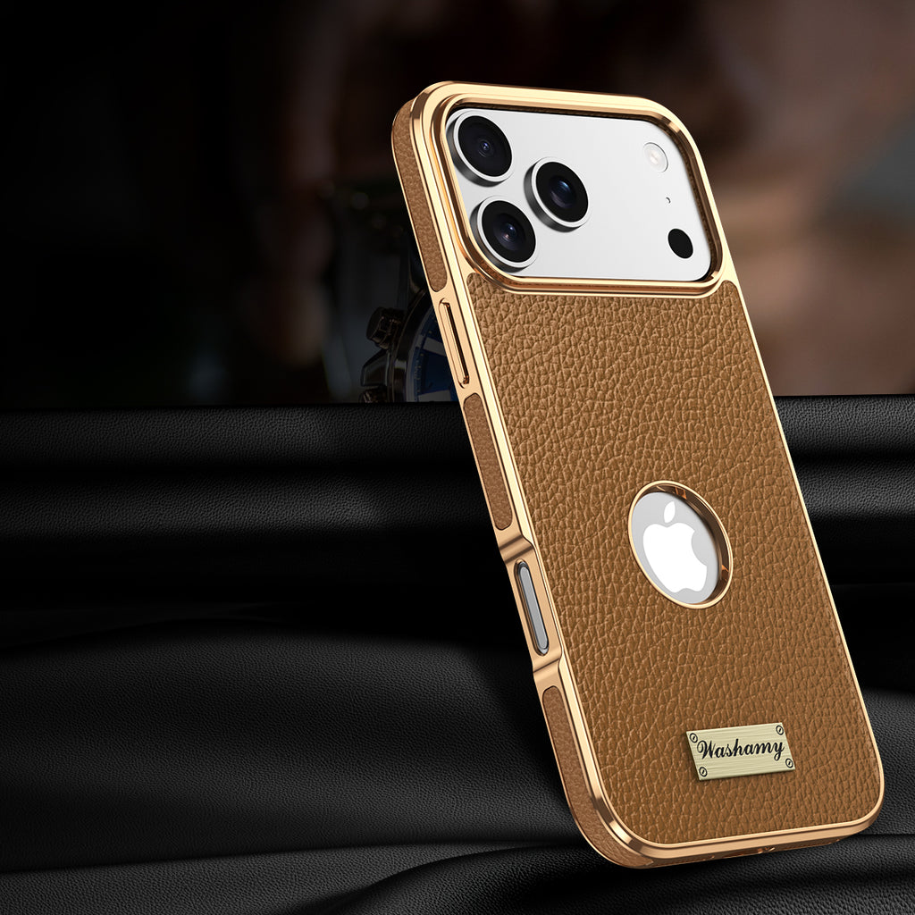 Togo Top-Grain Cowhide Leather Case with Electroplated Frame for iPhone