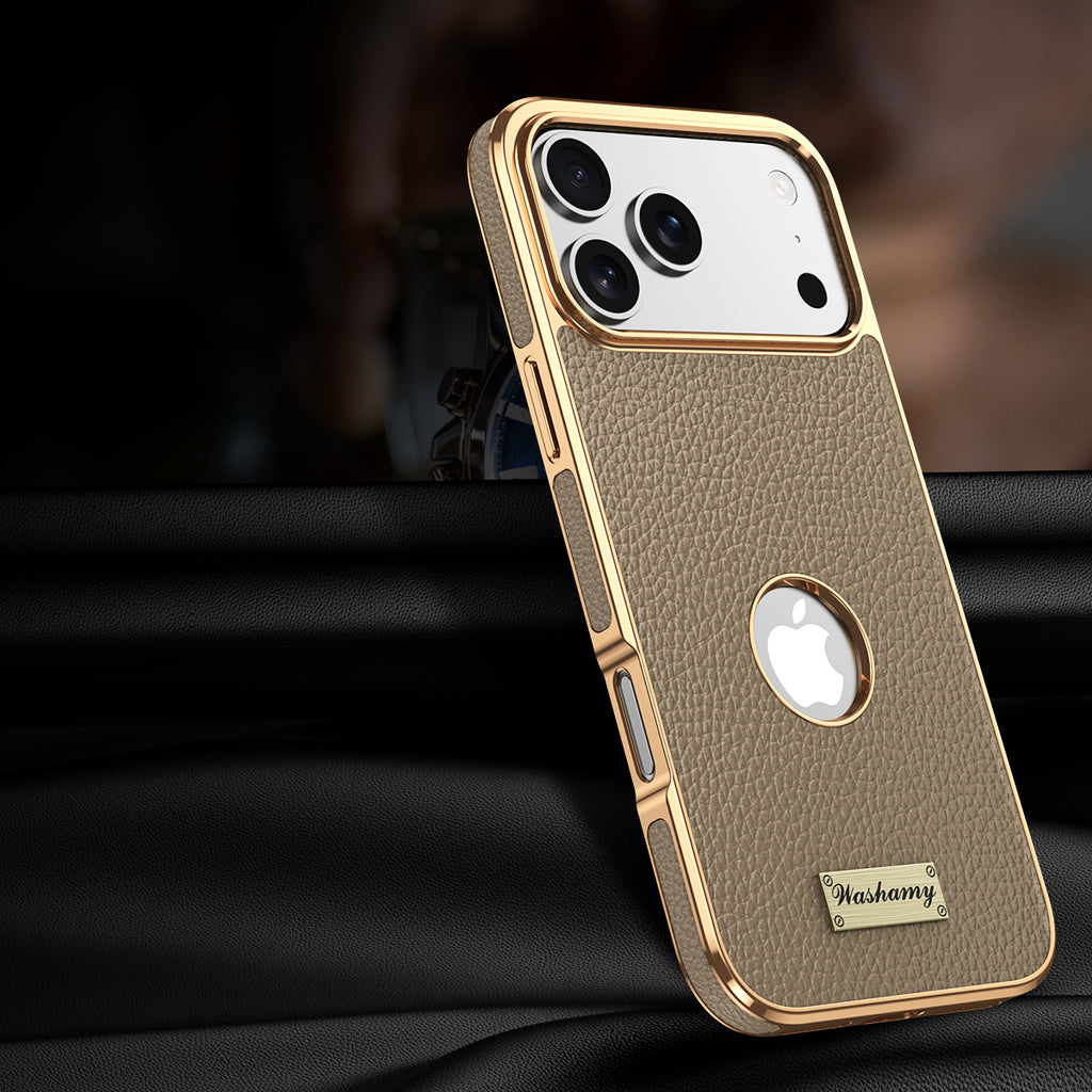 Togo Top-Grain Cowhide Leather Case with Electroplated Frame for iPhone