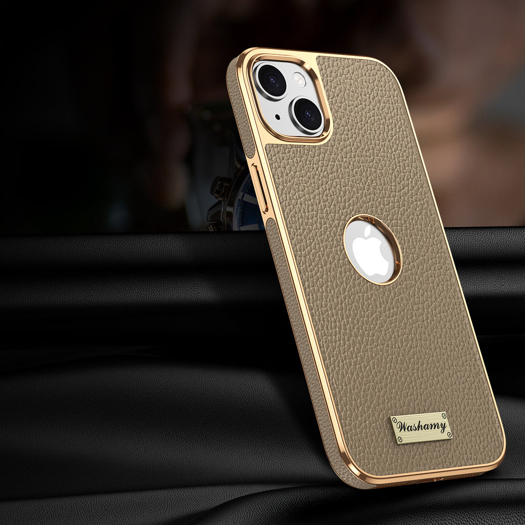 Togo Top-Grain Cowhide Leather Case with Electroplated Frame for iPhone