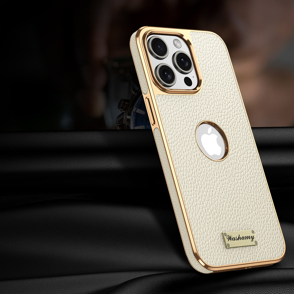 Togo Top-Grain Cowhide Leather Case with Electroplated Frame for iPhone