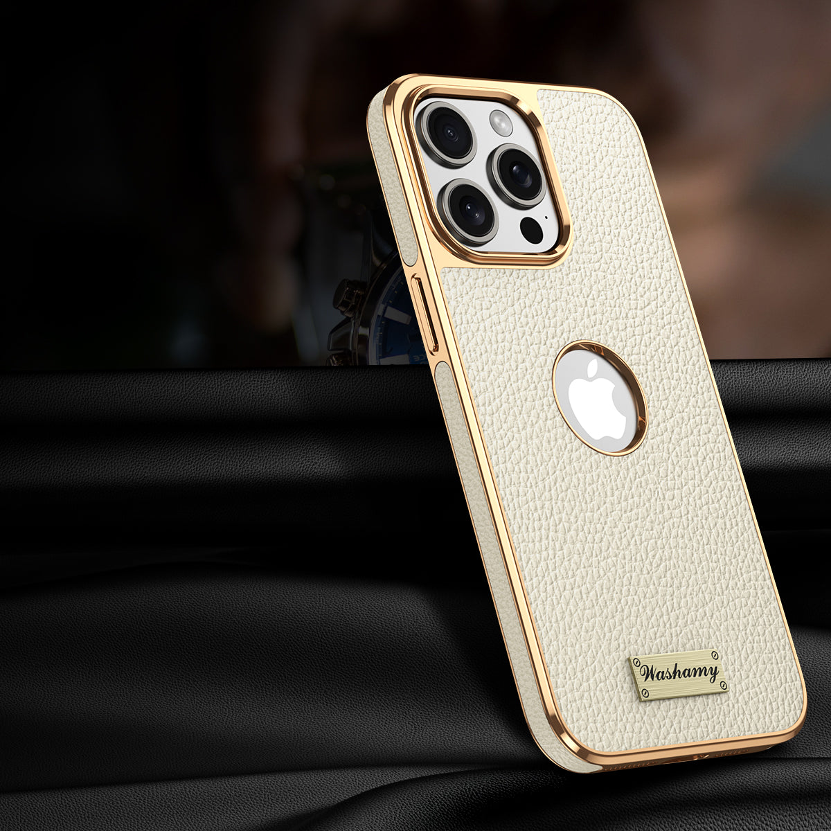 Togo Top-Grain Cowhide Leather Case with Electroplated Frame for iPhone