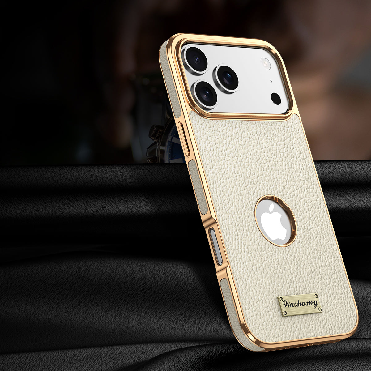 Togo Top-Grain Cowhide Leather Case with Electroplated Frame for iPhone