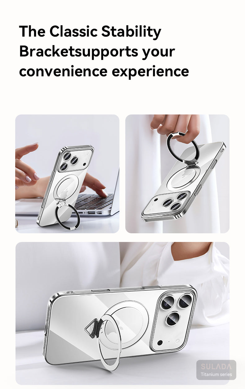 Ultra-Thin PC Case with Metal Ring Stand for iPhone