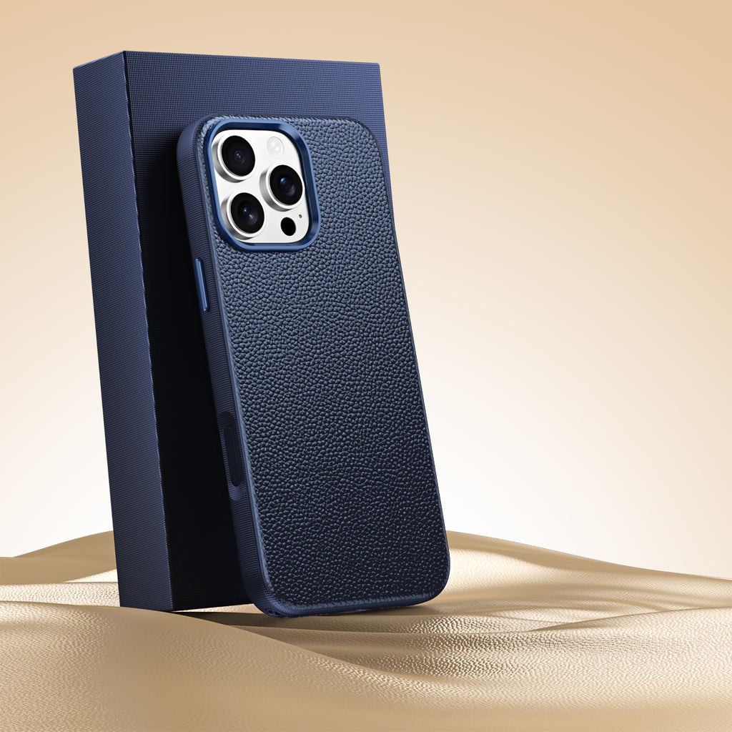 Premium Small Pebble Grain Top-Grain Cowhide Leather Case for iPhone