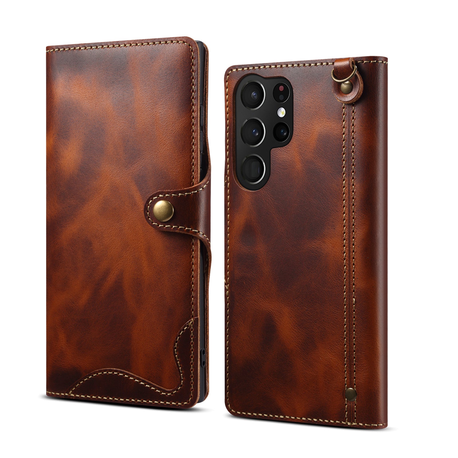Genuine Vintage Oil-Wax Cowhide Leather Wallet Case for Samsung Galaxy S26 Series