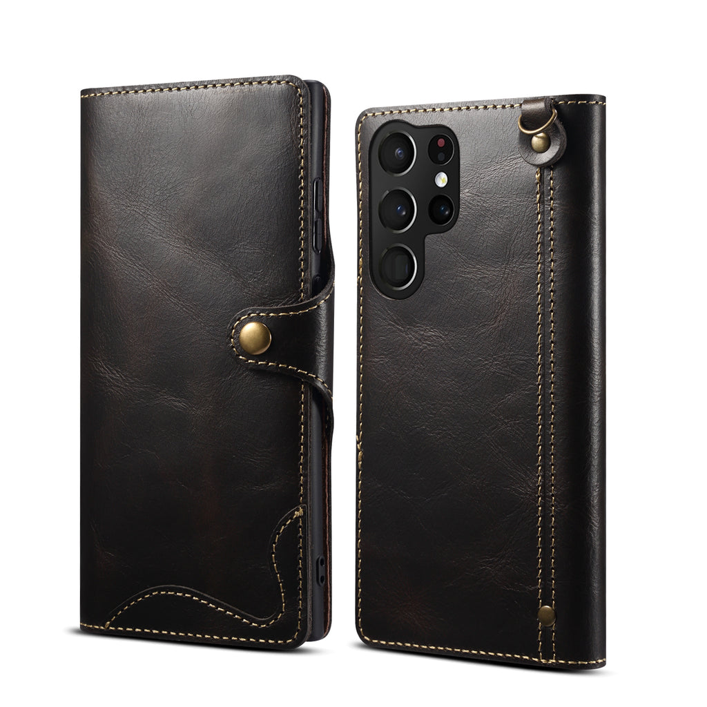 Genuine Vintage Oil-Wax Cowhide Leather Wallet Case for Samsung Galaxy S26 Series