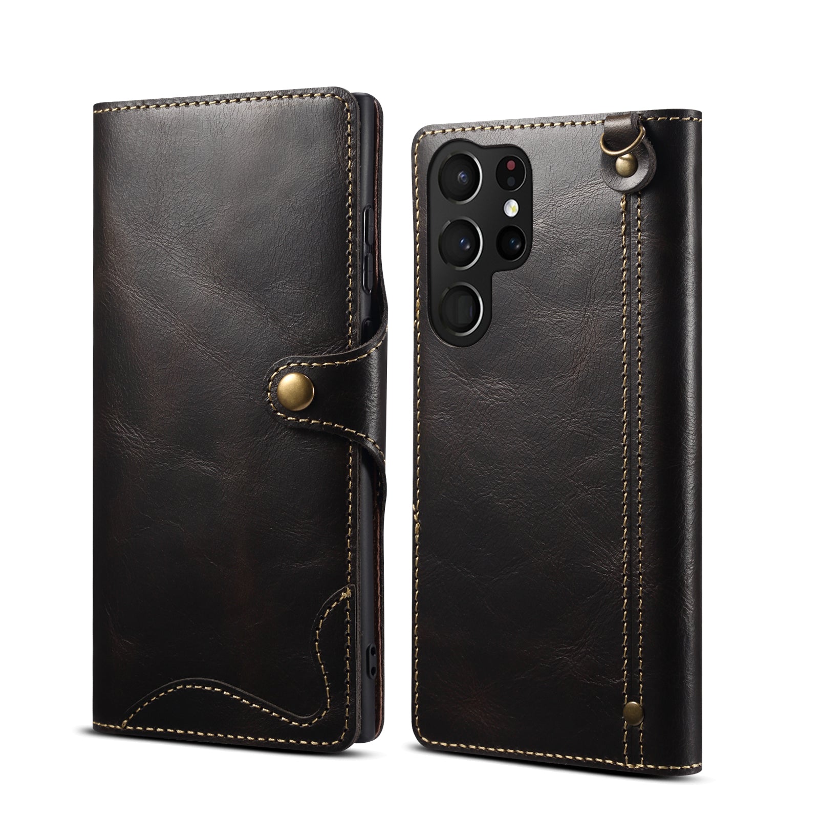 Genuine Vintage Oil-Wax Cowhide Leather Wallet Case for Samsung Galaxy S26 Series