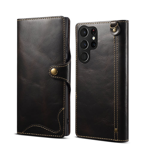 Genuine Vintage Oil-Wax Cowhide Leather Wallet Case for Samsung Galaxy S26 Series