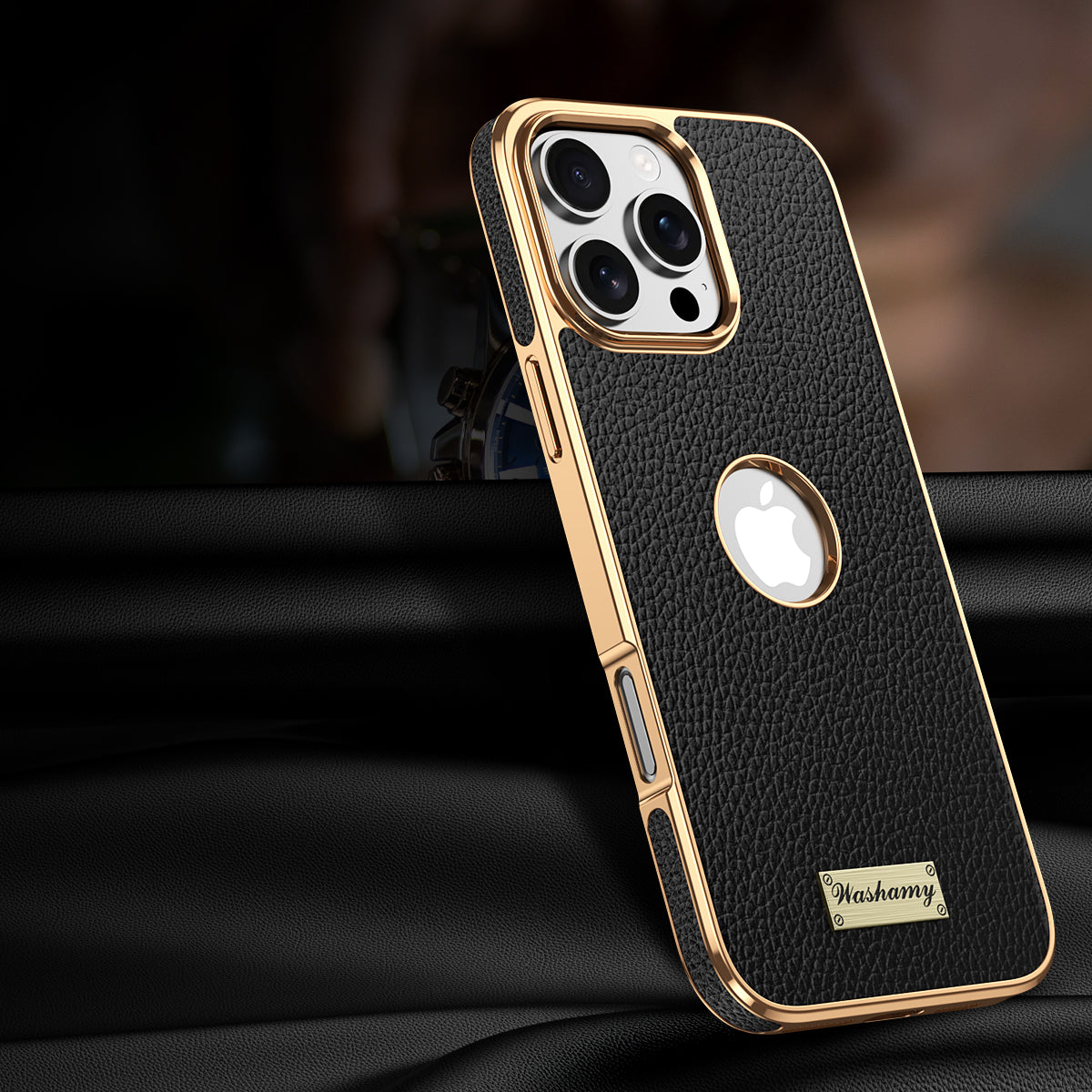 Togo Top-Grain Cowhide Leather Case with Electroplated Frame for iPhone