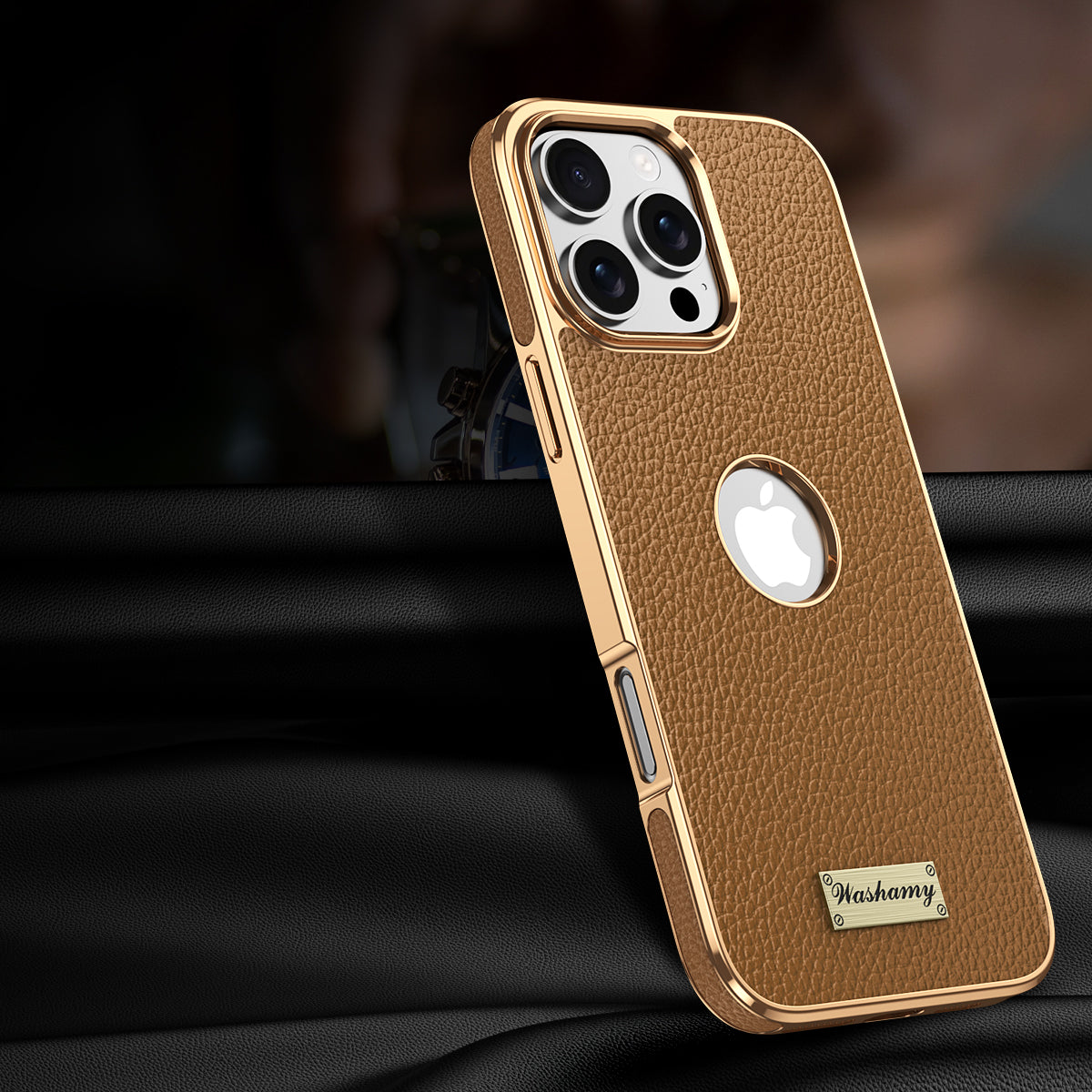 Togo Top-Grain Cowhide Leather Case with Electroplated Frame for iPhone