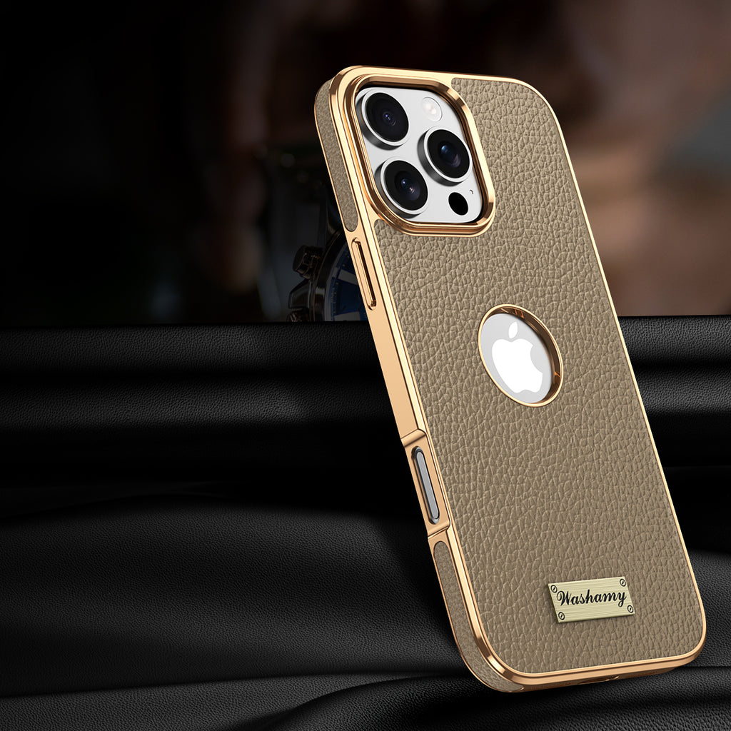 Togo Top-Grain Cowhide Leather Case with Electroplated Frame for iPhone