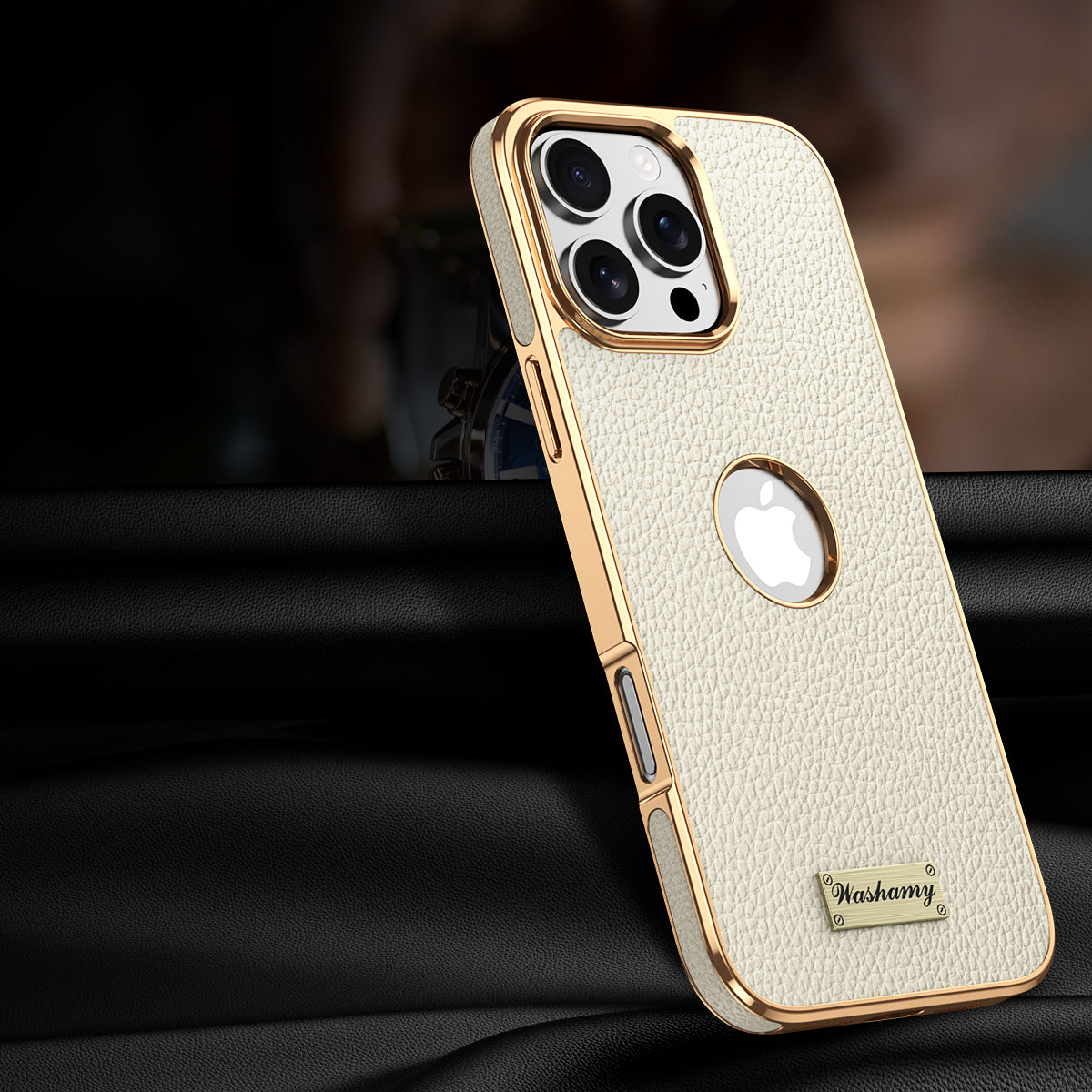 Togo Top-Grain Cowhide Leather Case with Electroplated Frame for iPhone