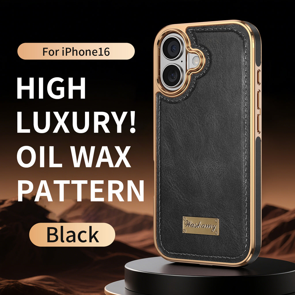 Leather-Look Magnetic Wireless Charging Case with Camera Lens Protection for iPhone