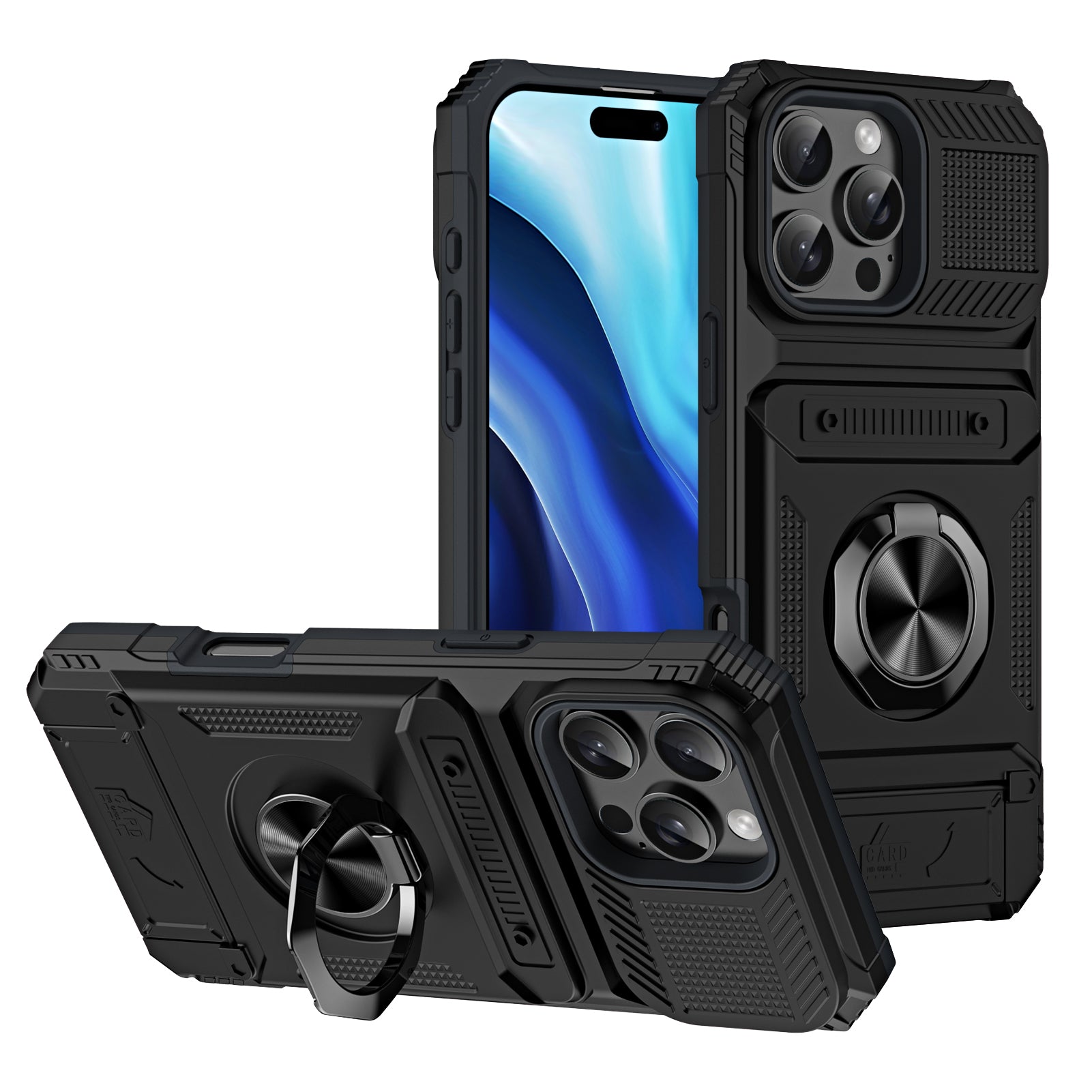 Rugged Shockproof Ring Stand Case for iPhone 17 / 16 / 15 / 14 / 13 Series