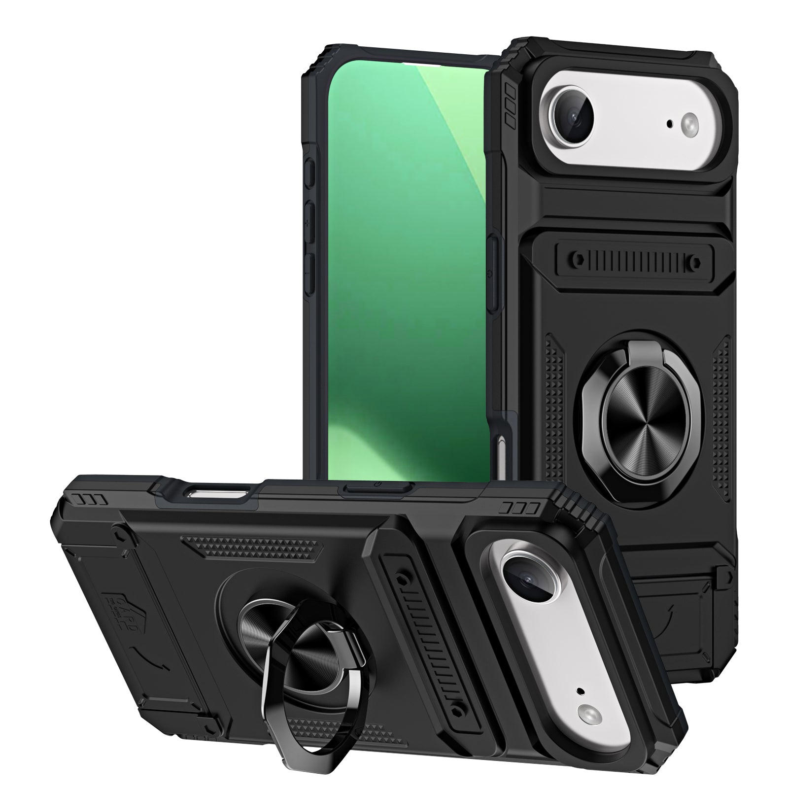 Rugged Shockproof Ring Stand Case for iPhone 17 / 16 / 15 / 14 / 13 Series
