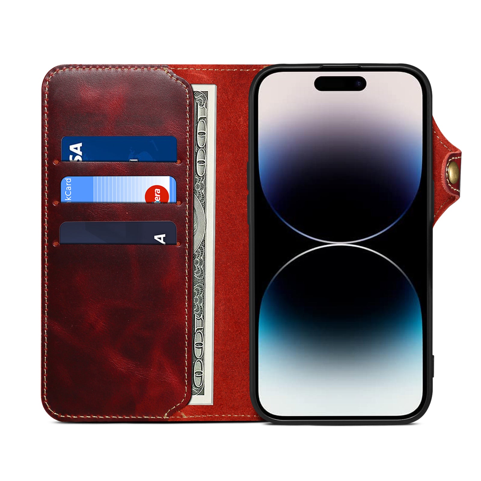 Genuine Vintage Oil-Wax Cowhide Leather Wallet Case for iPhone