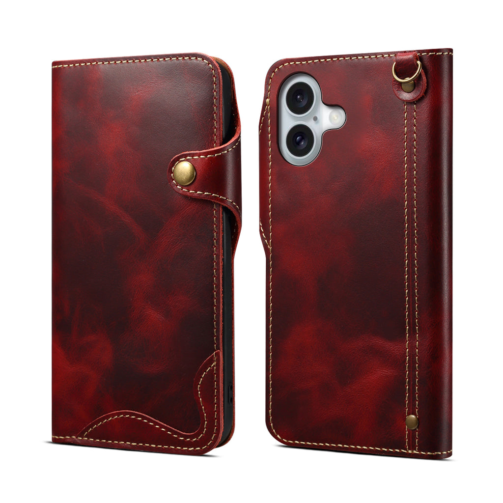 Genuine Vintage Oil-Wax Cowhide Leather Wallet Case for iPhone