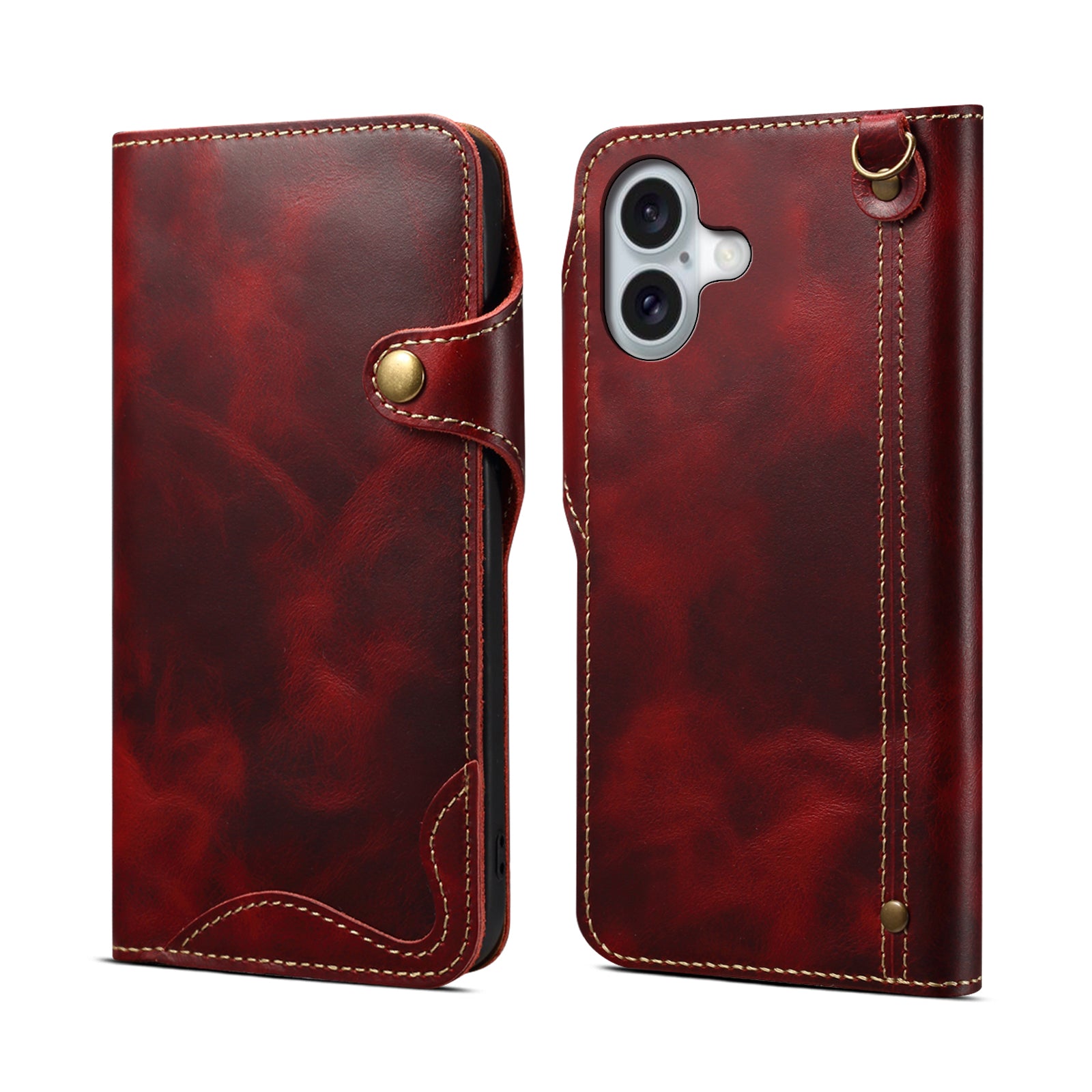 Genuine Vintage Oil-Wax Cowhide Leather Wallet Case for iPhone