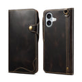 Genuine Vintage Oil-Wax Cowhide Leather Wallet Case for iPhone