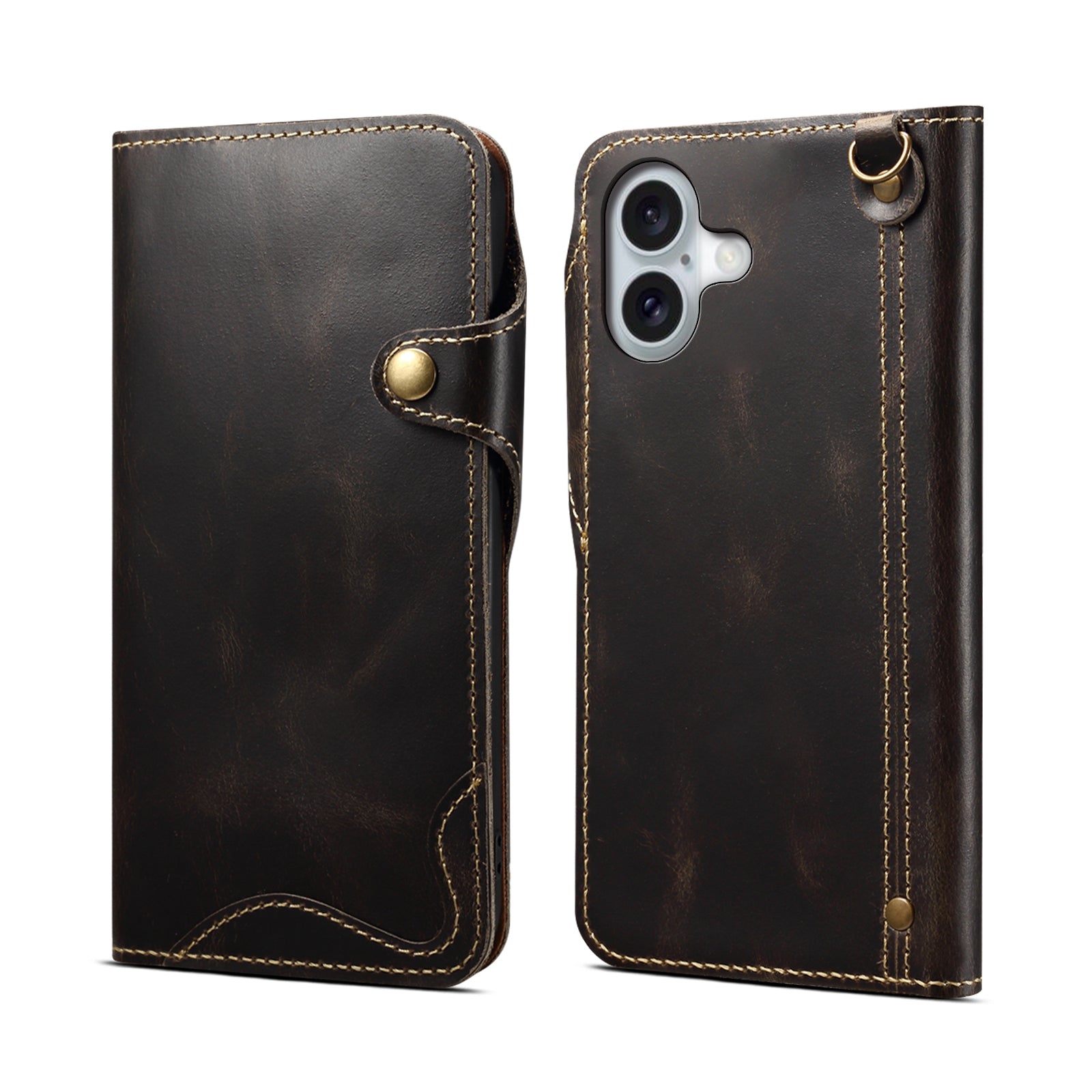 Genuine Vintage Oil-Wax Cowhide Leather Wallet Case for iPhone