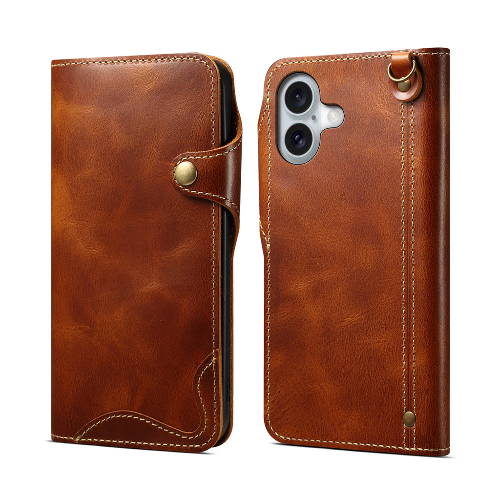 Genuine Vintage Oil-Wax Cowhide Leather Wallet Case for iPhone