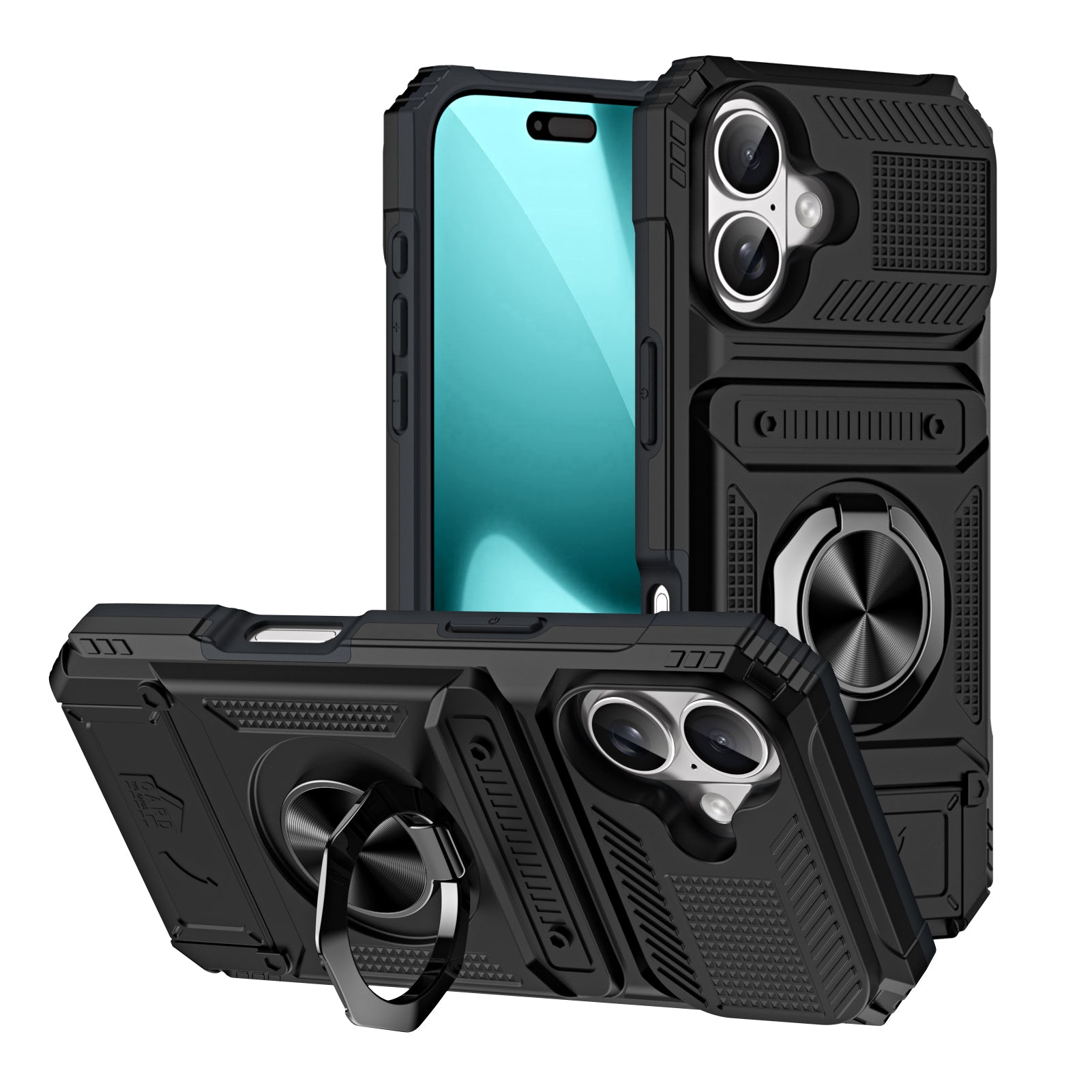 Rugged Shockproof Ring Stand Case for iPhone 17 / 16 / 15 / 14 / 13 Series