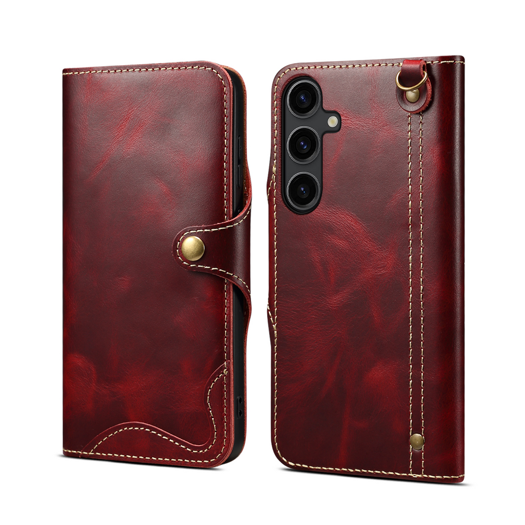 Genuine Vintage Oil-Wax Cowhide Leather Wallet Case for Samsung Galaxy S26 Series