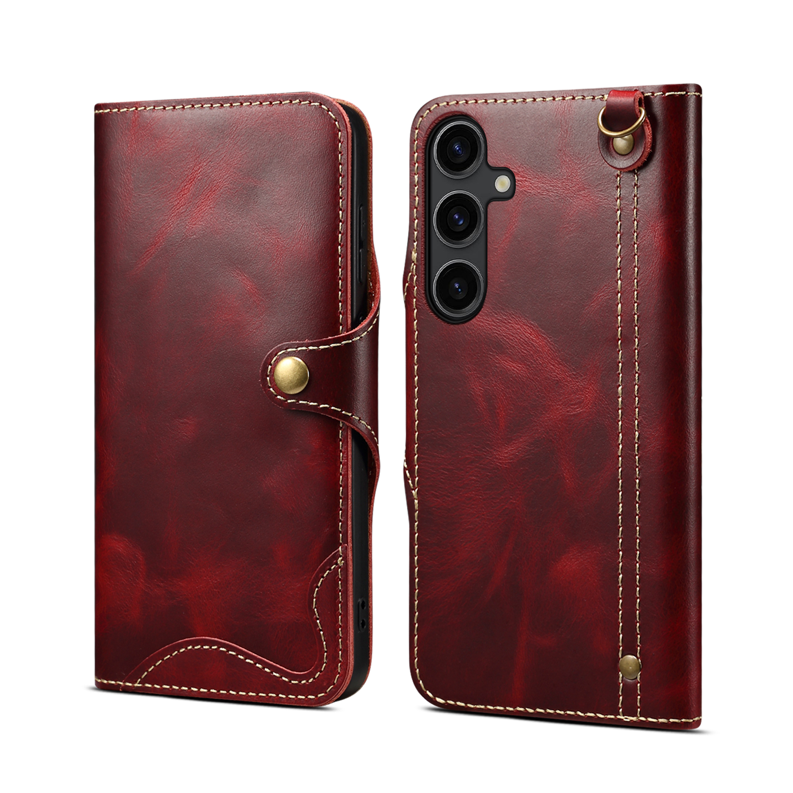 Genuine Vintage Oil-Wax Cowhide Leather Wallet Case for Samsung Galaxy S26 Series