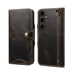Genuine Vintage Oil-Wax Cowhide Leather Wallet Case for Samsung Galaxy S26 Series