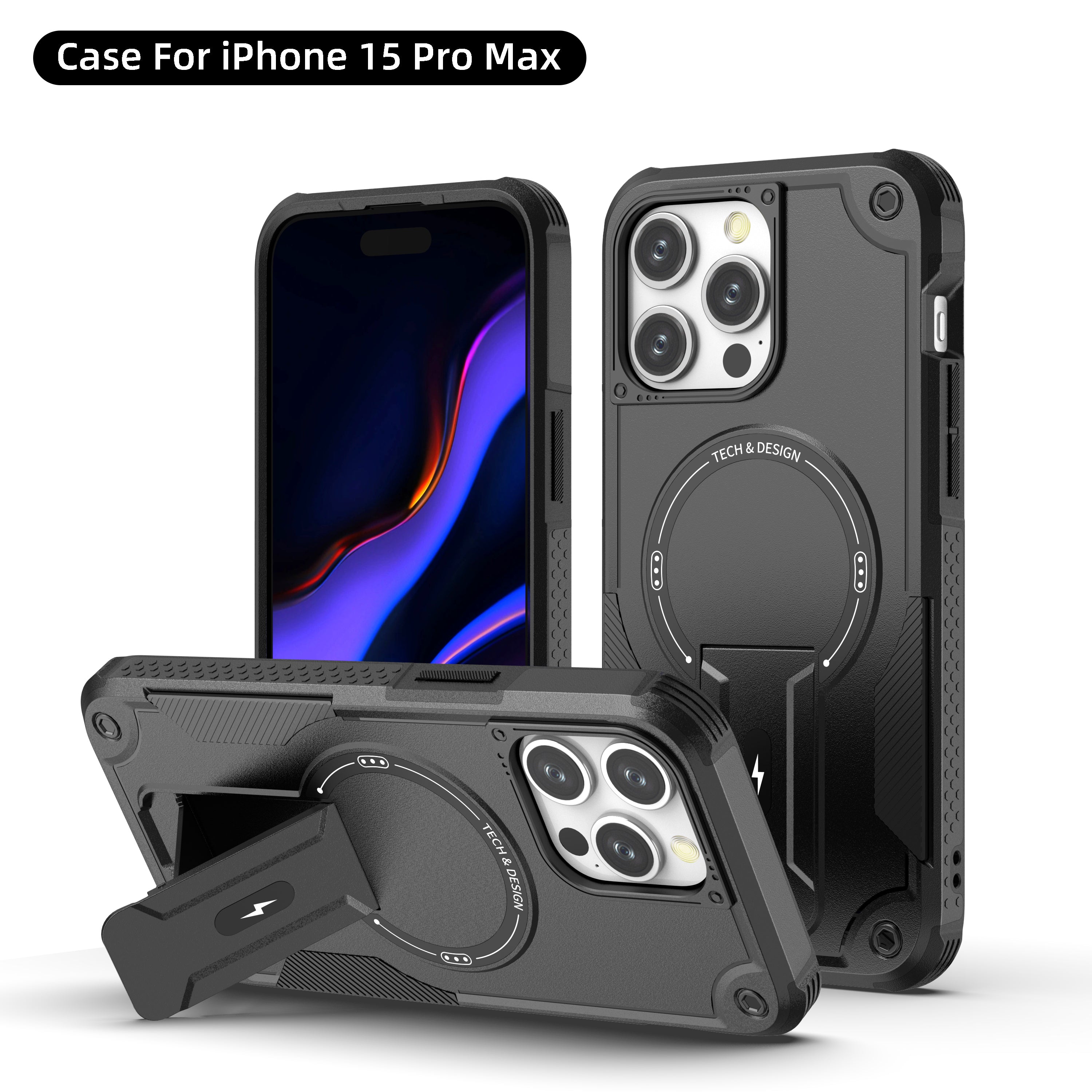 Rugged Magnetic Kickstand Case for iPhone 17 / 16 / 15 / 14 / 13 Series