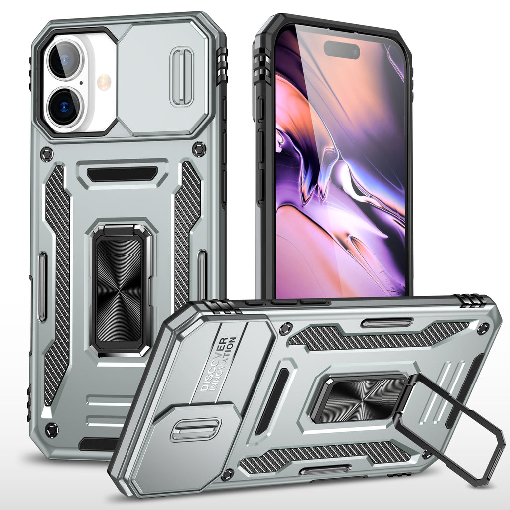 Rugged Shockproof Kickstand Case with Camera Protection for iPhone 17 / 16 / 15 / 14 / 13 Series