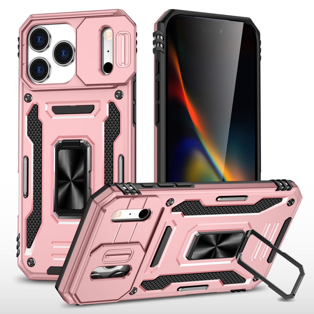 Rugged Shockproof Kickstand Case with Camera Protection for iPhone 17 / 16 / 15 / 14 / 13 Series