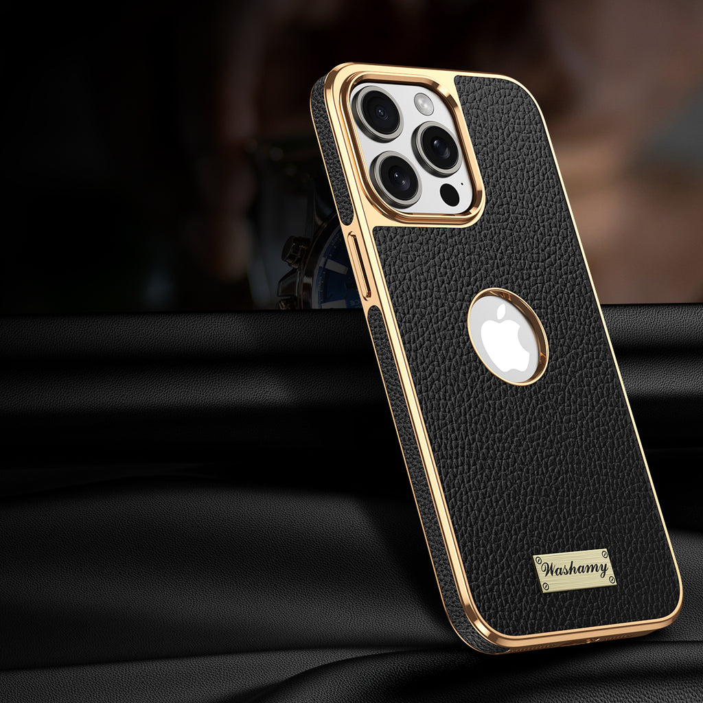 Togo Top-Grain Cowhide Leather Case with Electroplated Frame for iPhone