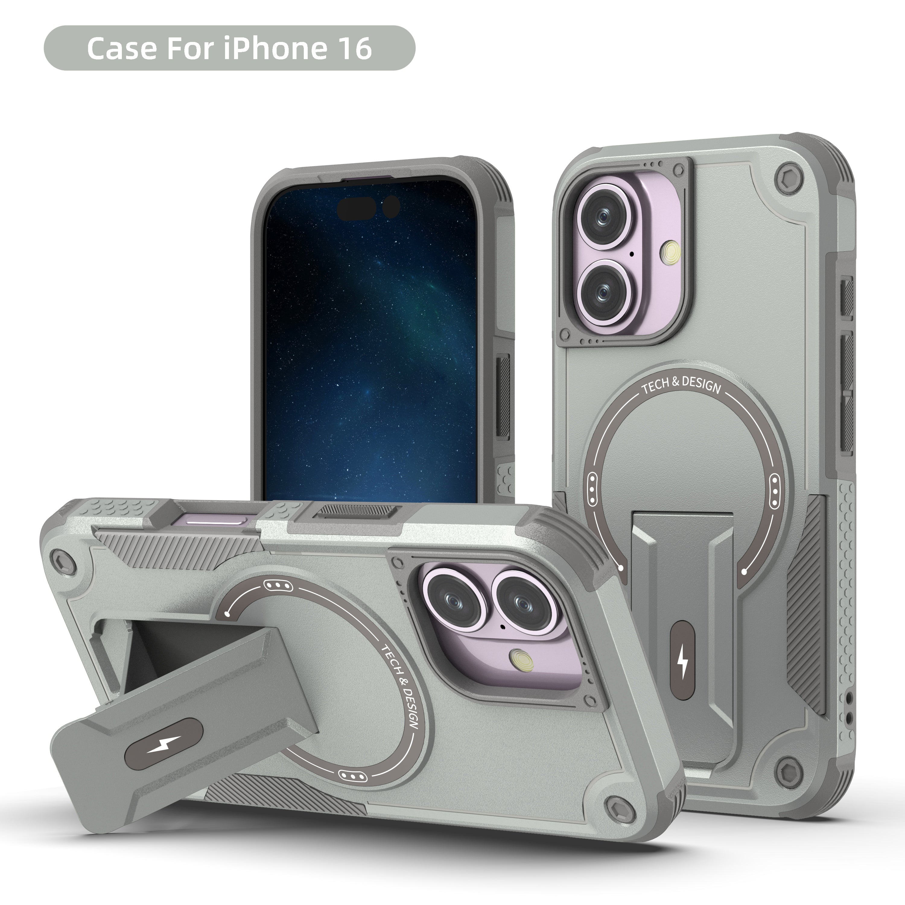 Rugged Magnetic Kickstand Case for iPhone 17 / 16 / 15 / 14 / 13 Series