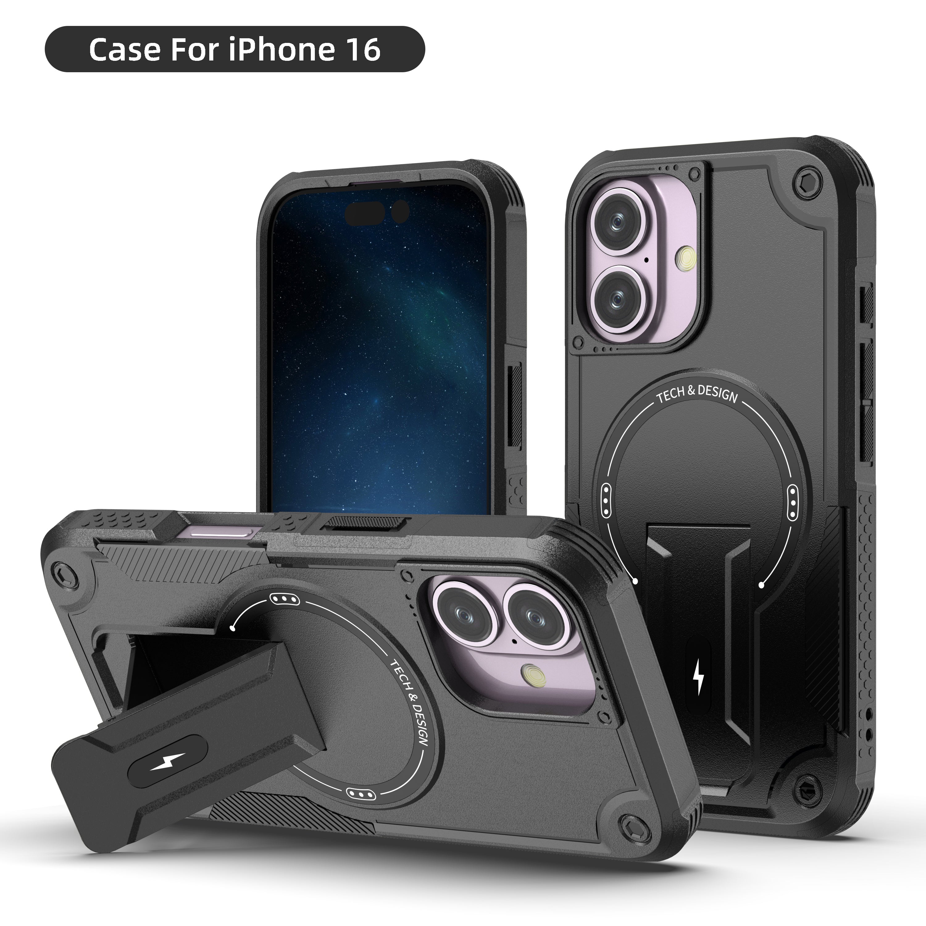 Rugged Magnetic Kickstand Case for iPhone 17 / 16 / 15 / 14 / 13 Series
