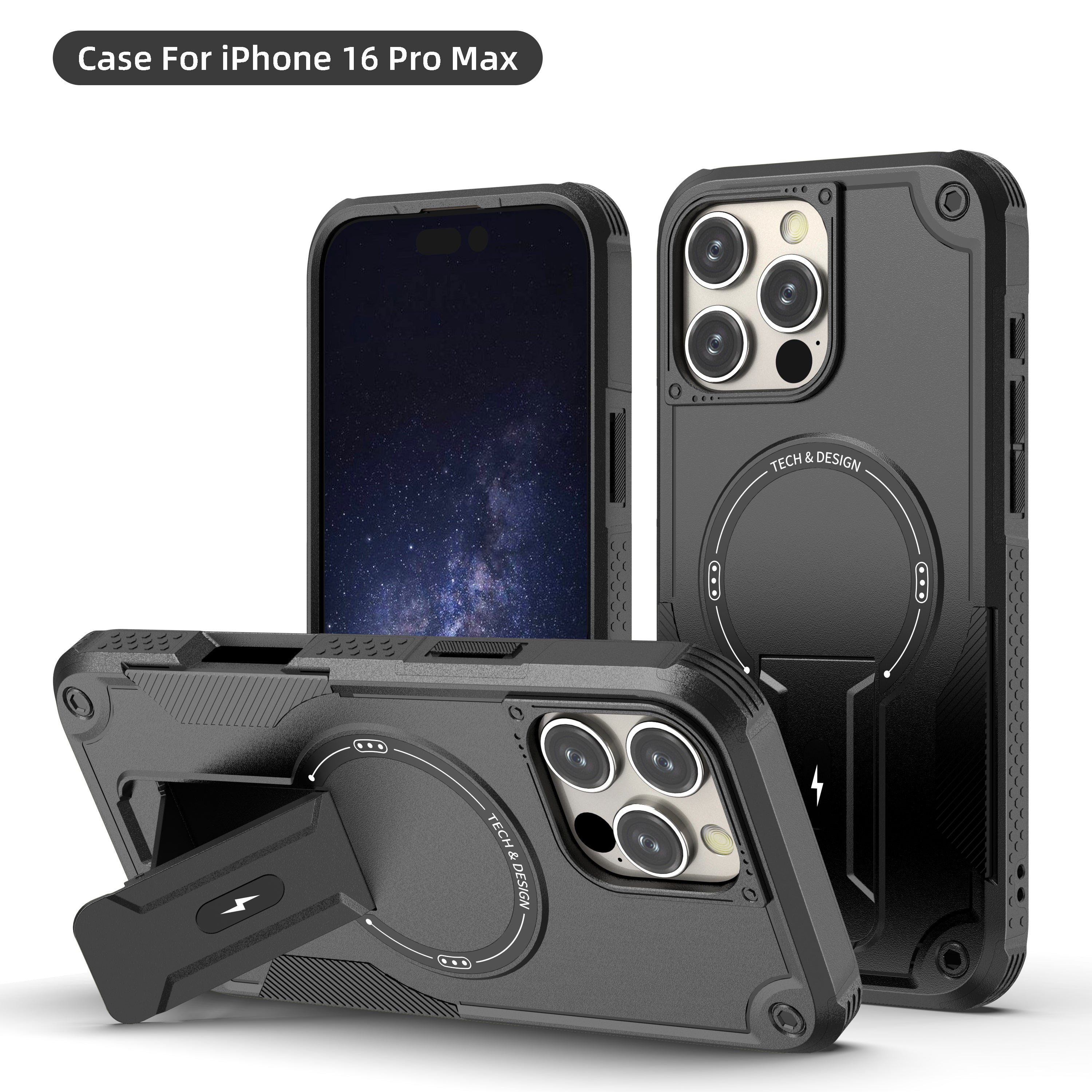 Rugged Magnetic Kickstand Case for iPhone 17 / 16 / 15 / 14 / 13 Series