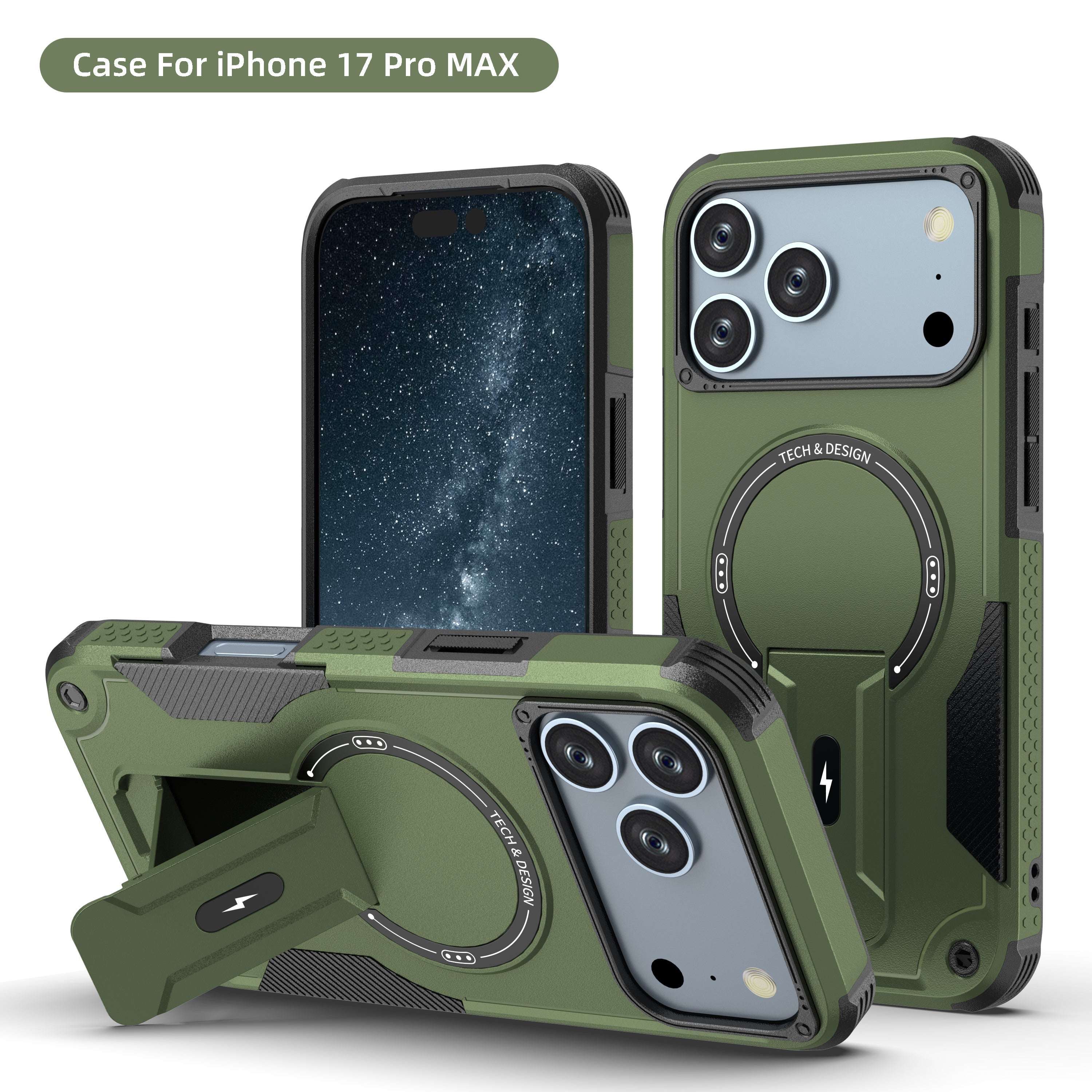 Rugged Magnetic Kickstand Case for iPhone 17 / 16 / 15 / 14 / 13 Series