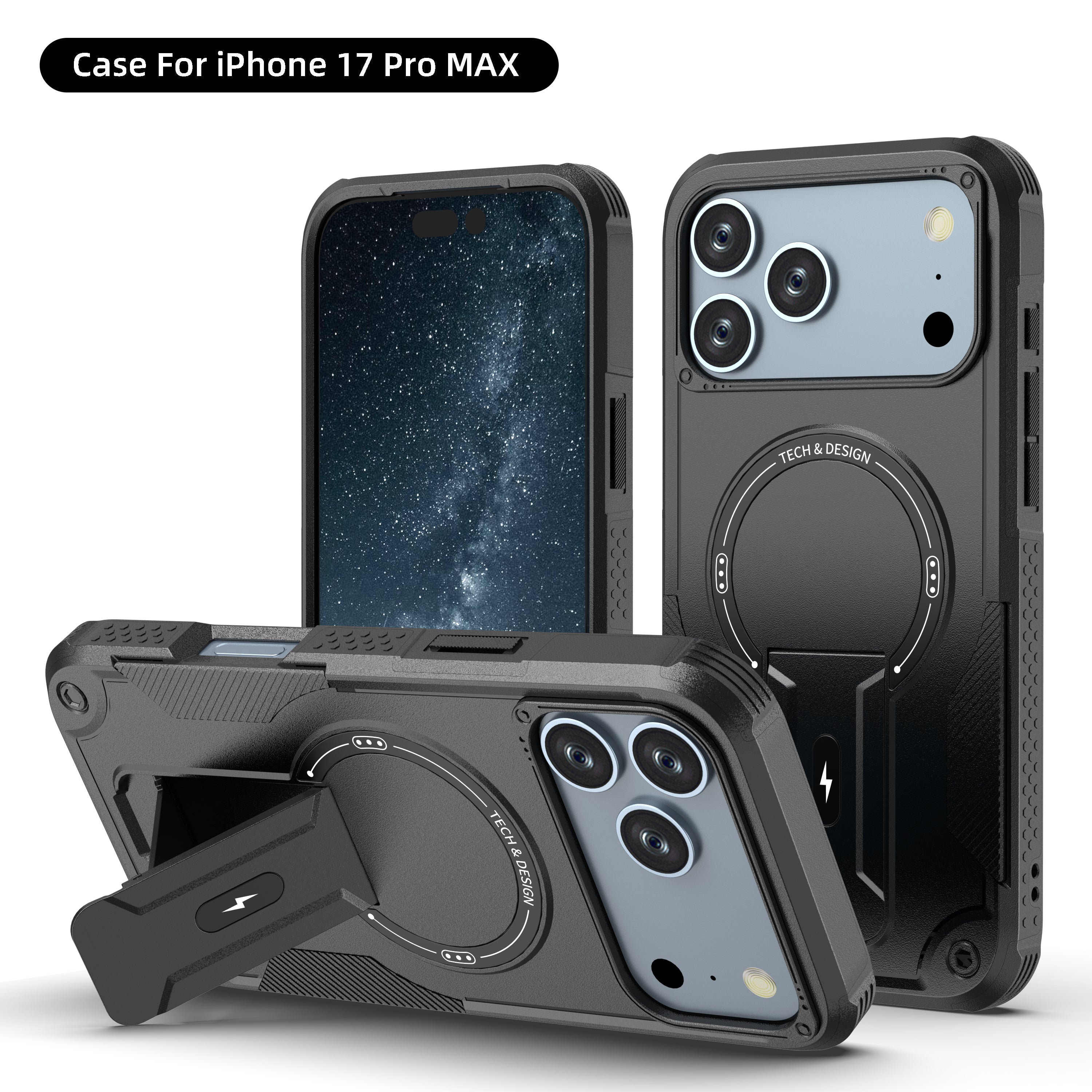 Rugged Magnetic Kickstand Case for iPhone 17 / 16 / 15 / 14 / 13 Series