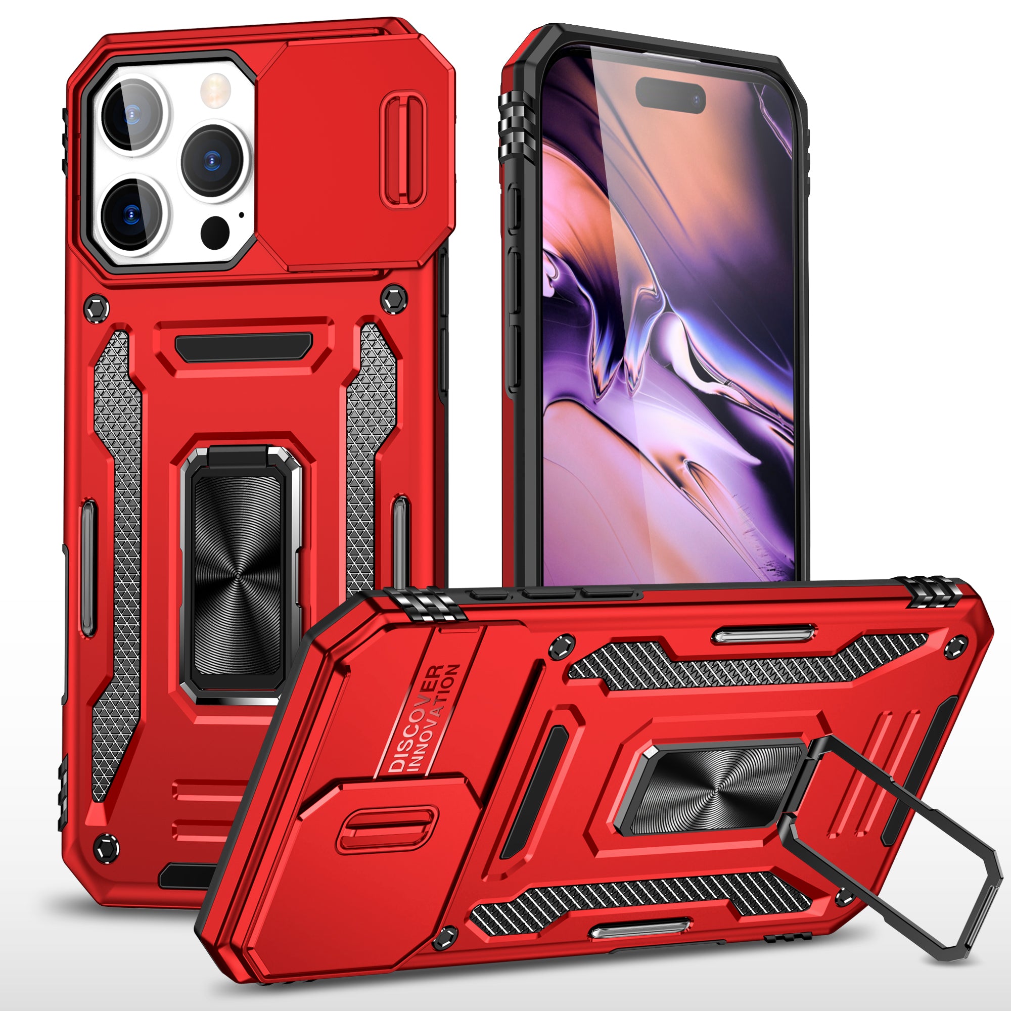 Rugged Shockproof Kickstand Case with Camera Protection for iPhone 17 / 16 / 15 / 14 / 13 Series